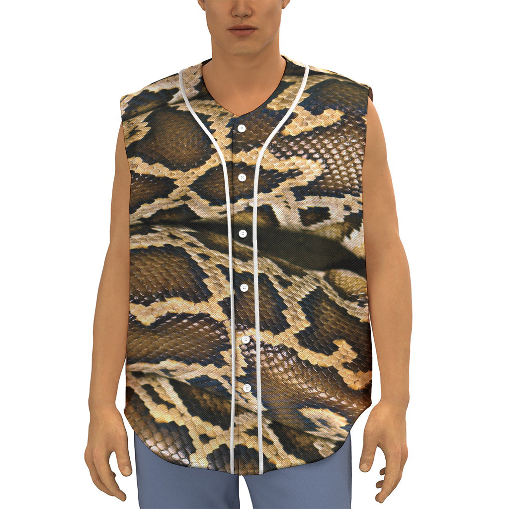 Burmese Python Snake Print Sleeveless Baseball Jersey