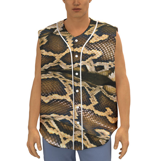 Burmese Python Snake Print Sleeveless Baseball Jersey