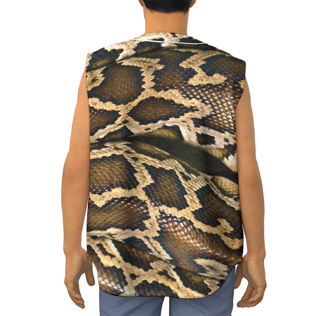 Burmese Python Snake Print Sleeveless Baseball Jersey
