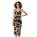Burmese Python Snake Print Slim Fit Midi Cami Dress