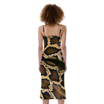 Burmese Python Snake Print Slim Fit Midi Cami Dress