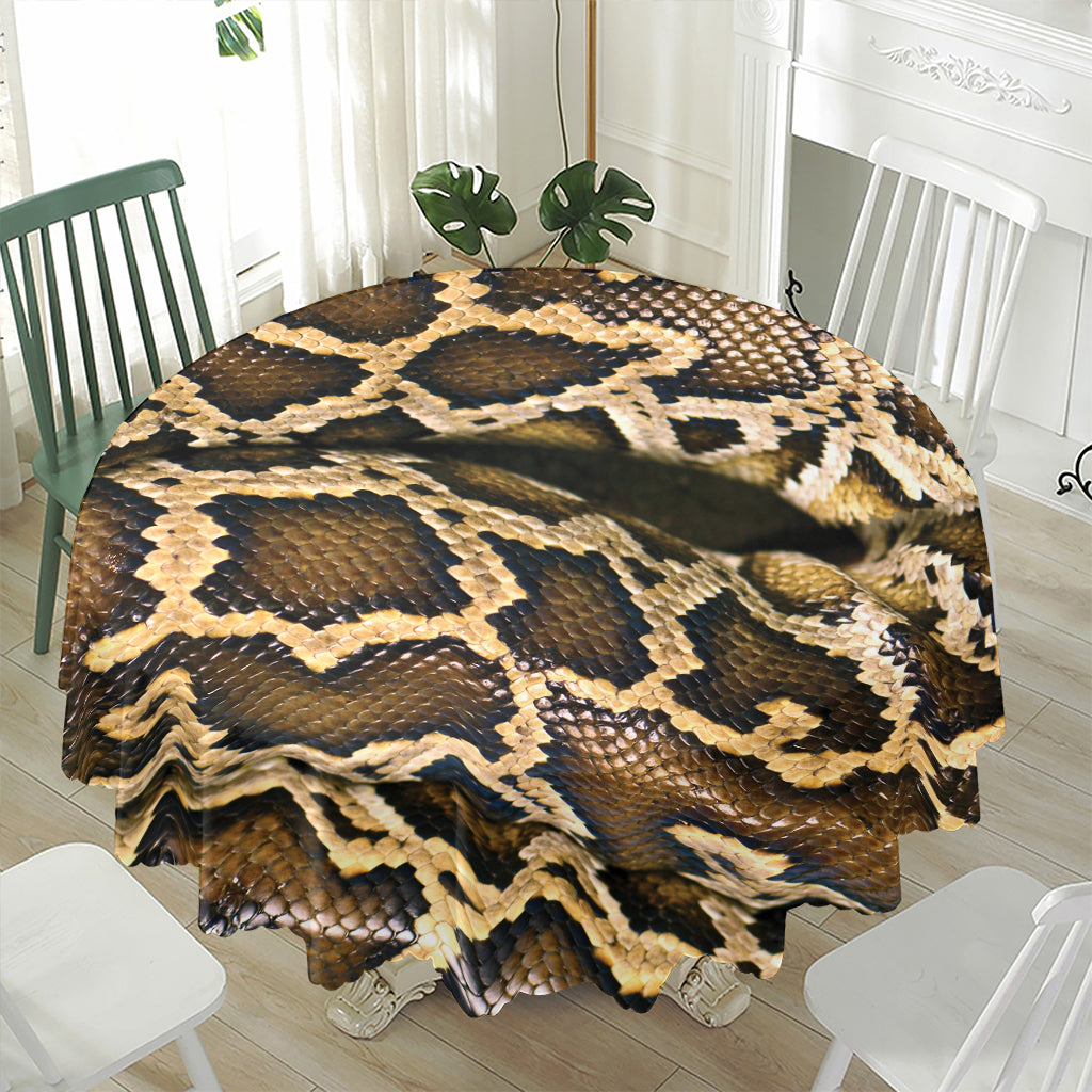 Burmese Python Snake Print Waterproof Round Tablecloth