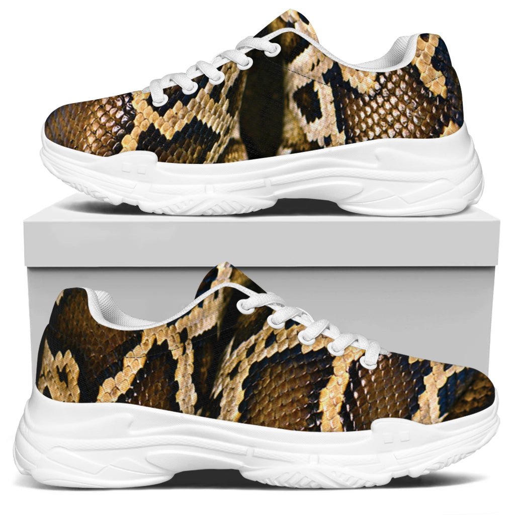 Burmese Python Snake Print White Chunky Shoes