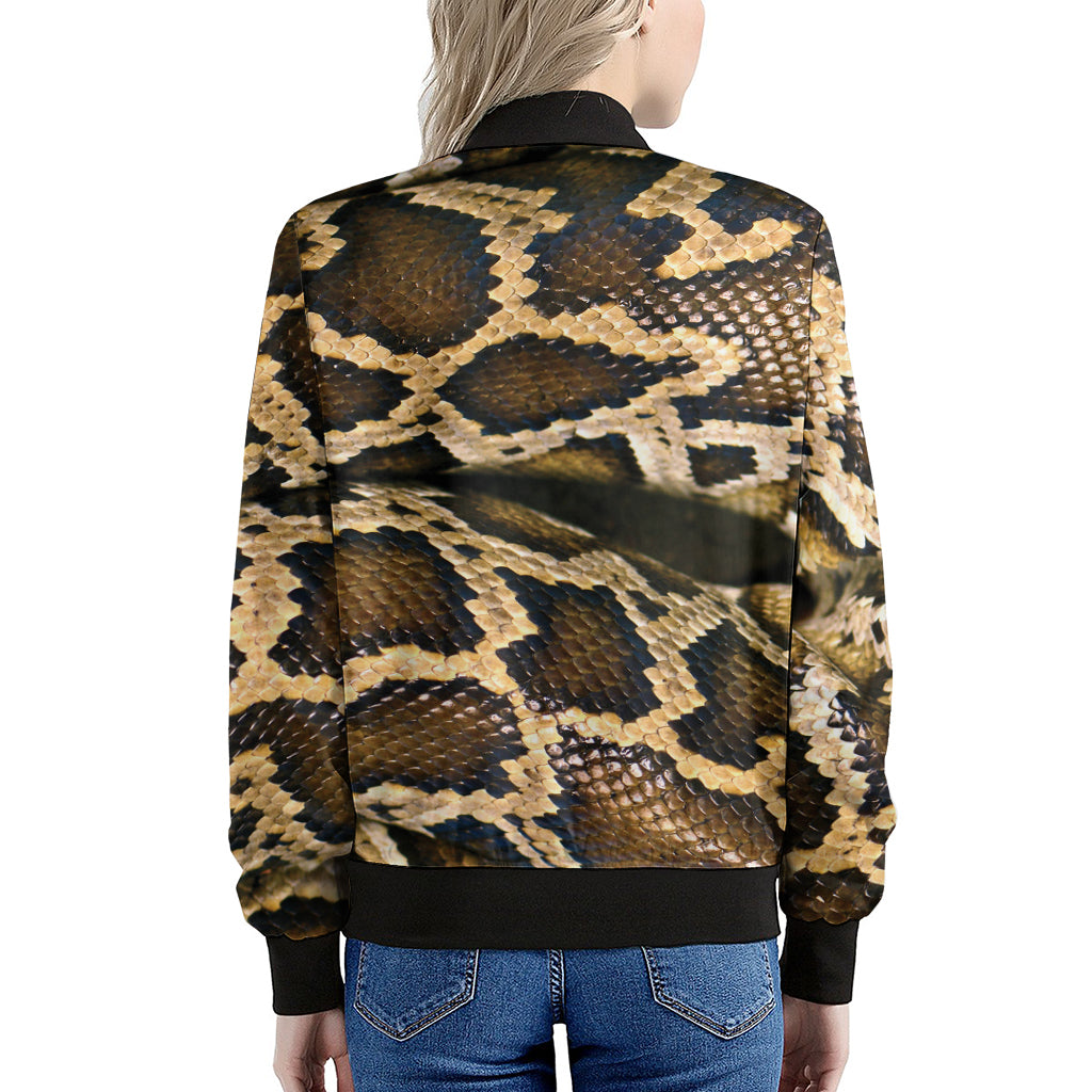 Burmese Python Snake Print Women's Bomber Jacket