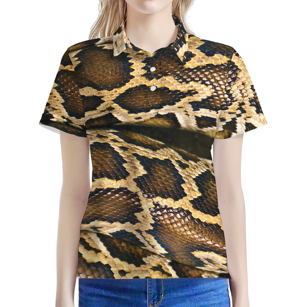Burmese Python Snake Print Women's Polo Shirt