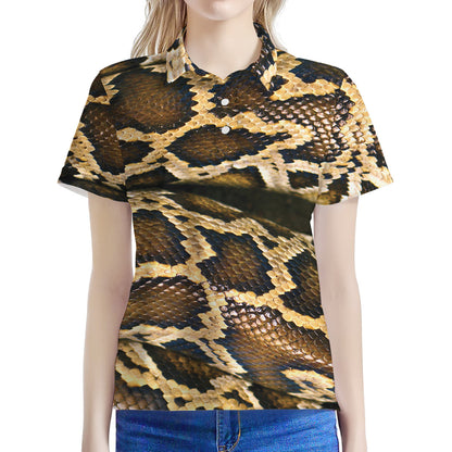 Burmese Python Snake Print Women's Polo Shirt