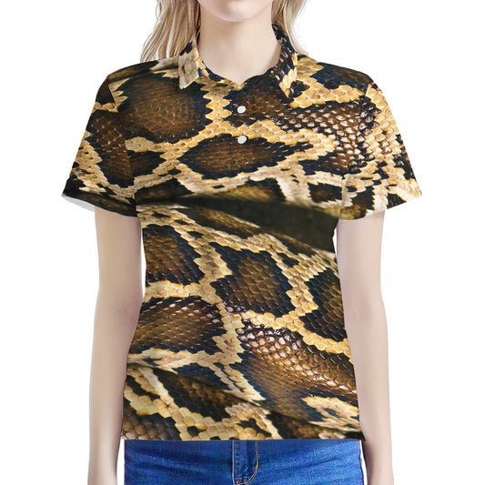Burmese Python Snake Print Women's Polo Shirt