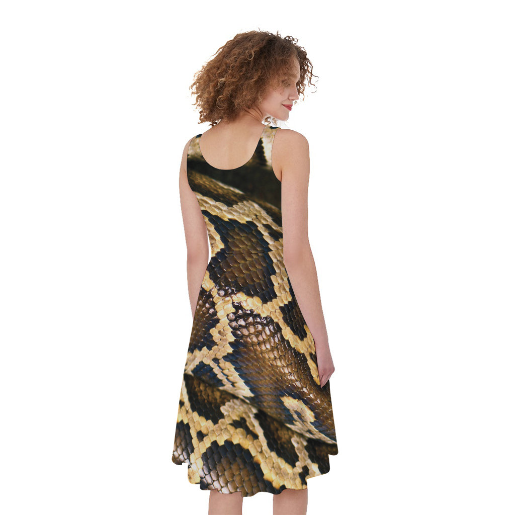 Burmese Python Snake Print Women's Sleeveless Dress