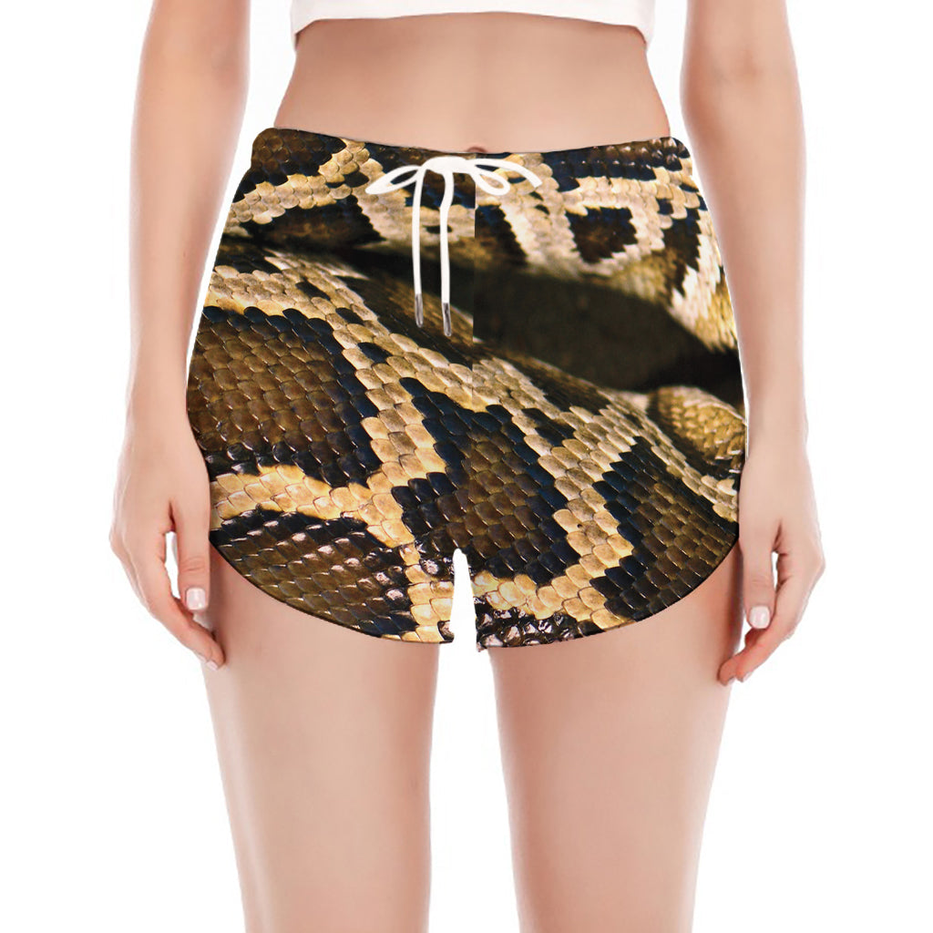 Burmese Python Snake Print Women's Split Running Shorts