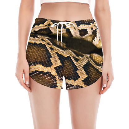 Burmese Python Snake Print Women's Split Running Shorts