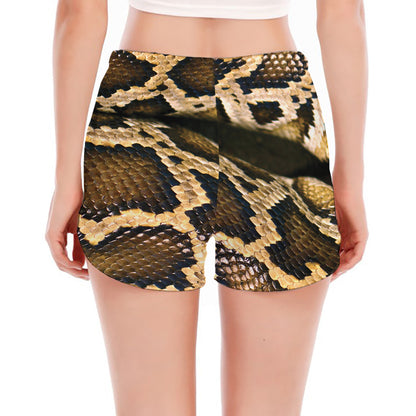Burmese Python Snake Print Women's Split Running Shorts
