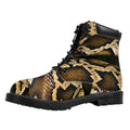 Burmese Python Snake Print Padded Collar Lace Up Boots