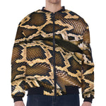 Burmese Python Snake Print Zip Sleeve Bomber Jacket