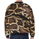 Burmese Python Snake Print Zip Sleeve Bomber Jacket