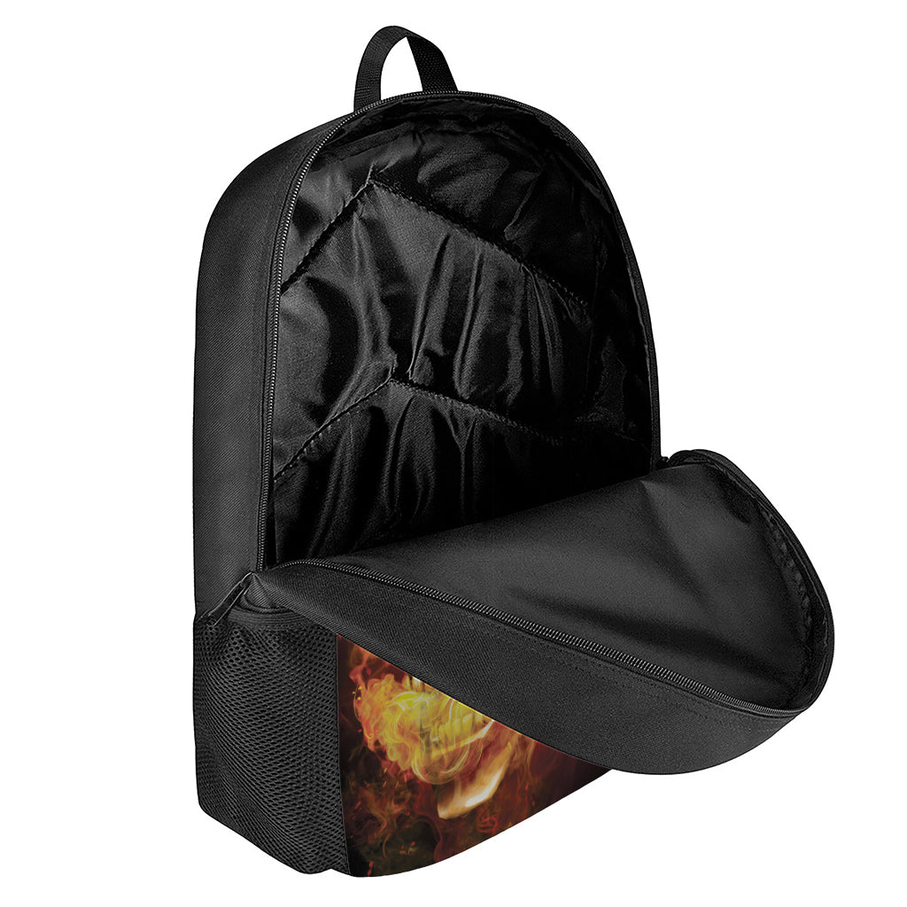 Burning Evil Skull Print 17 Inch Backpack