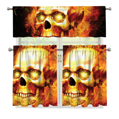 Burning Evil Skull Print 3 Piece Kitchen Curtains