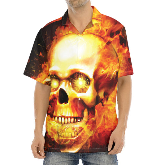 Burning Evil Skull Print Aloha Shirt