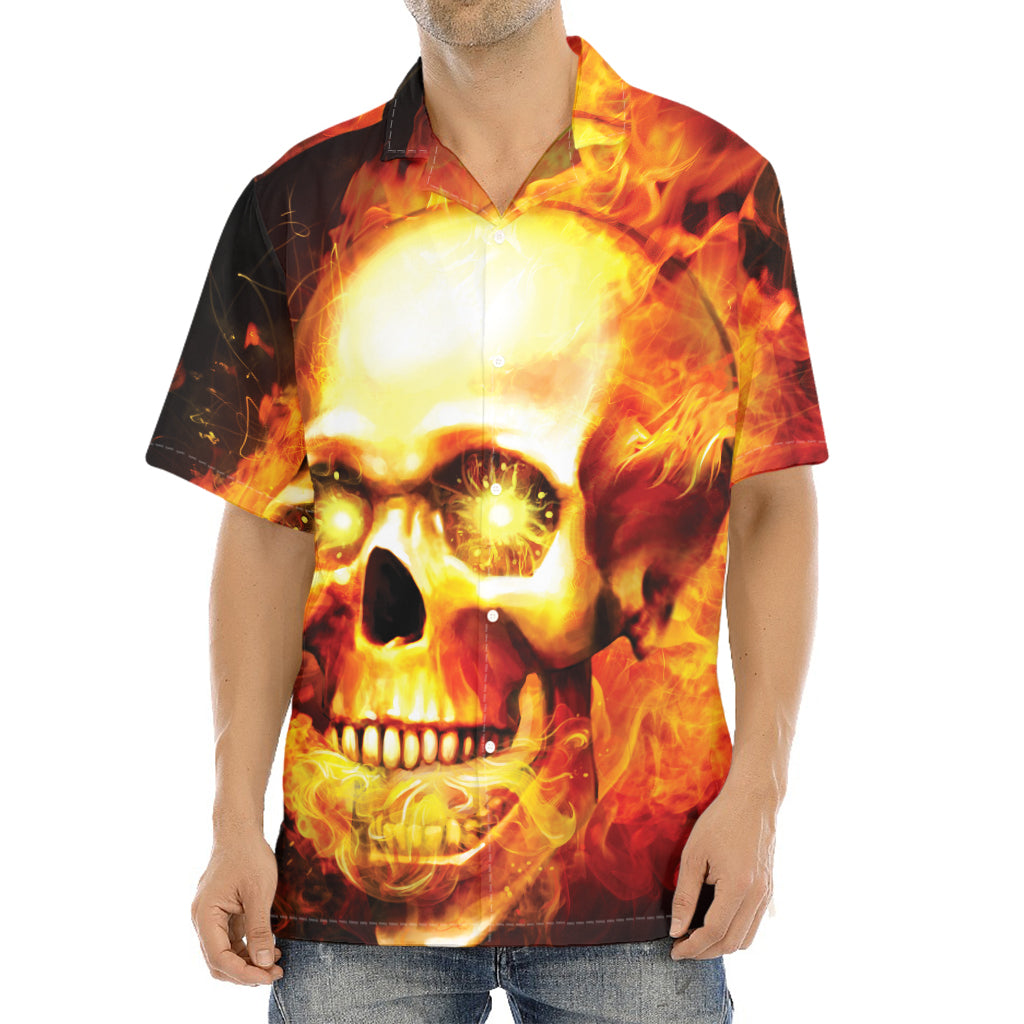 Burning Evil Skull Print Aloha Shirt