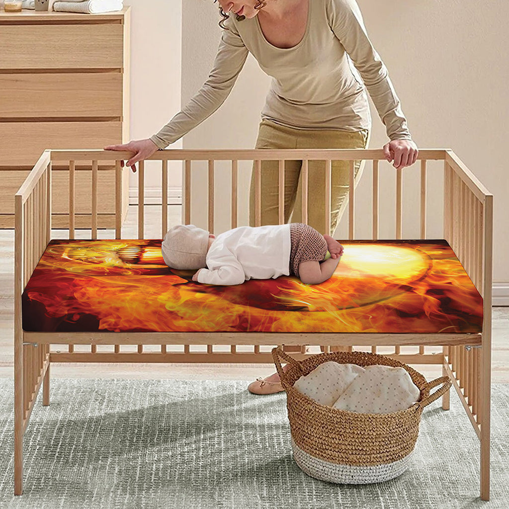 Burning Evil Skull Print Baby Crib Sheet