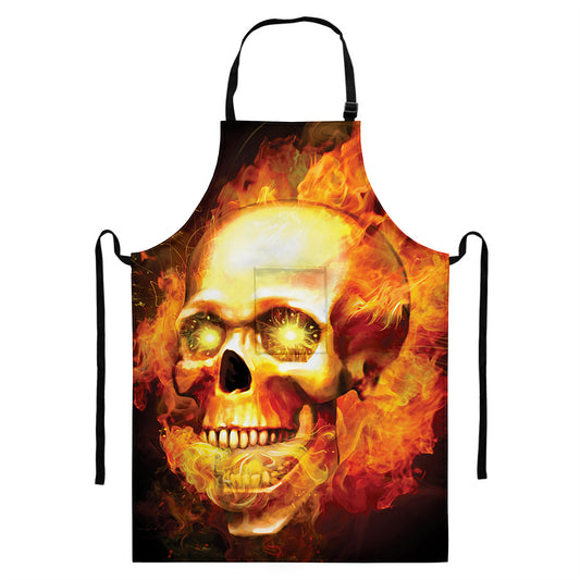 Burning Evil Skull Print Bib Apron With Pocket