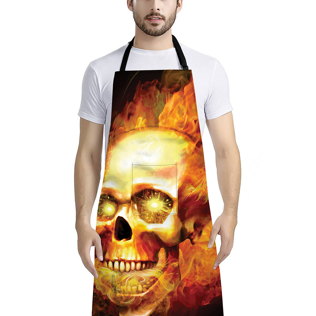 Burning Evil Skull Print Bib Apron With Pocket