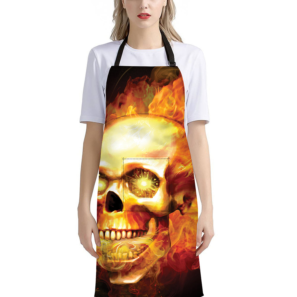 Burning Evil Skull Print Bib Apron With Pocket