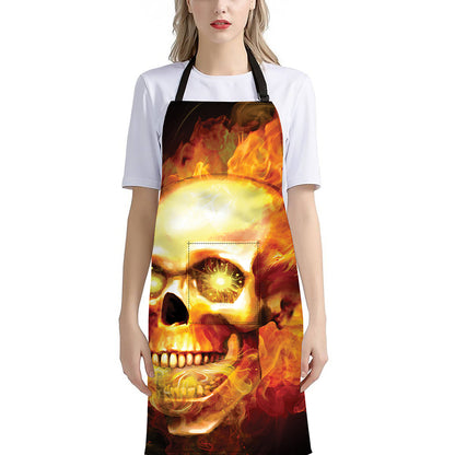 Burning Evil Skull Print Bib Apron With Pocket