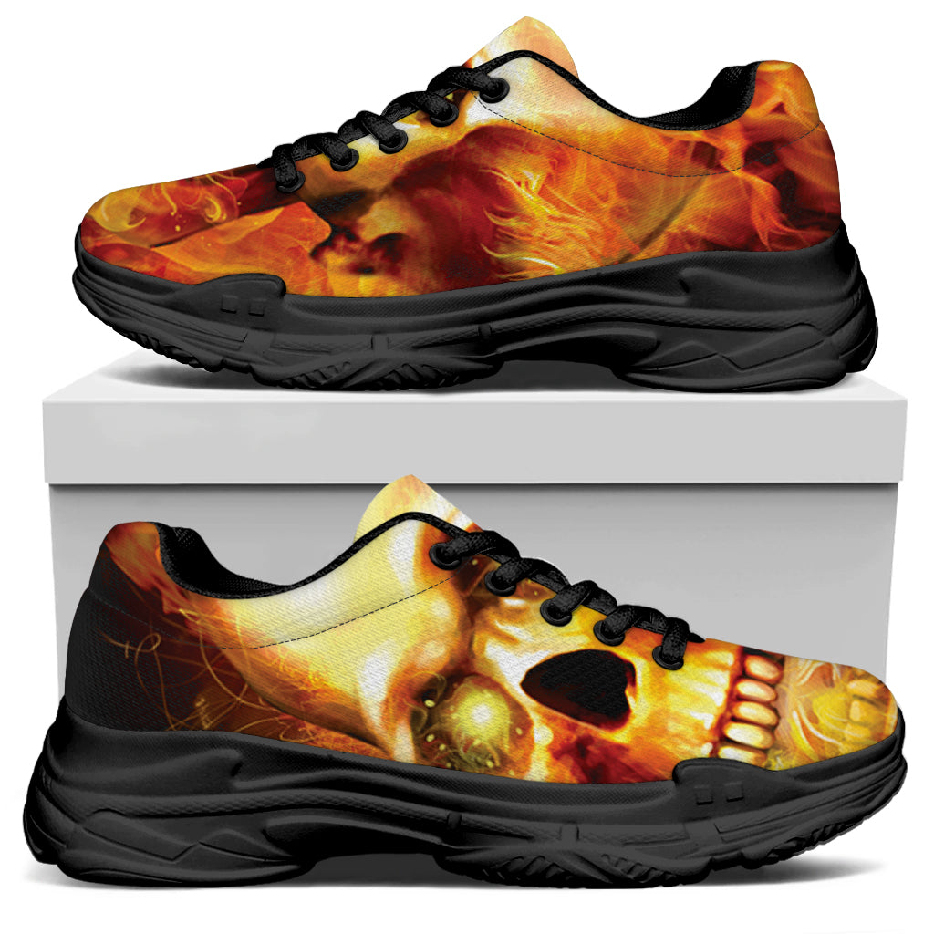 Burning Evil Skull Print Black Chunky Shoes