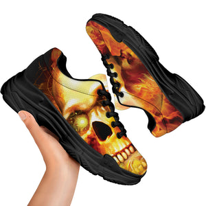 Burning Evil Skull Print Black Chunky Shoes