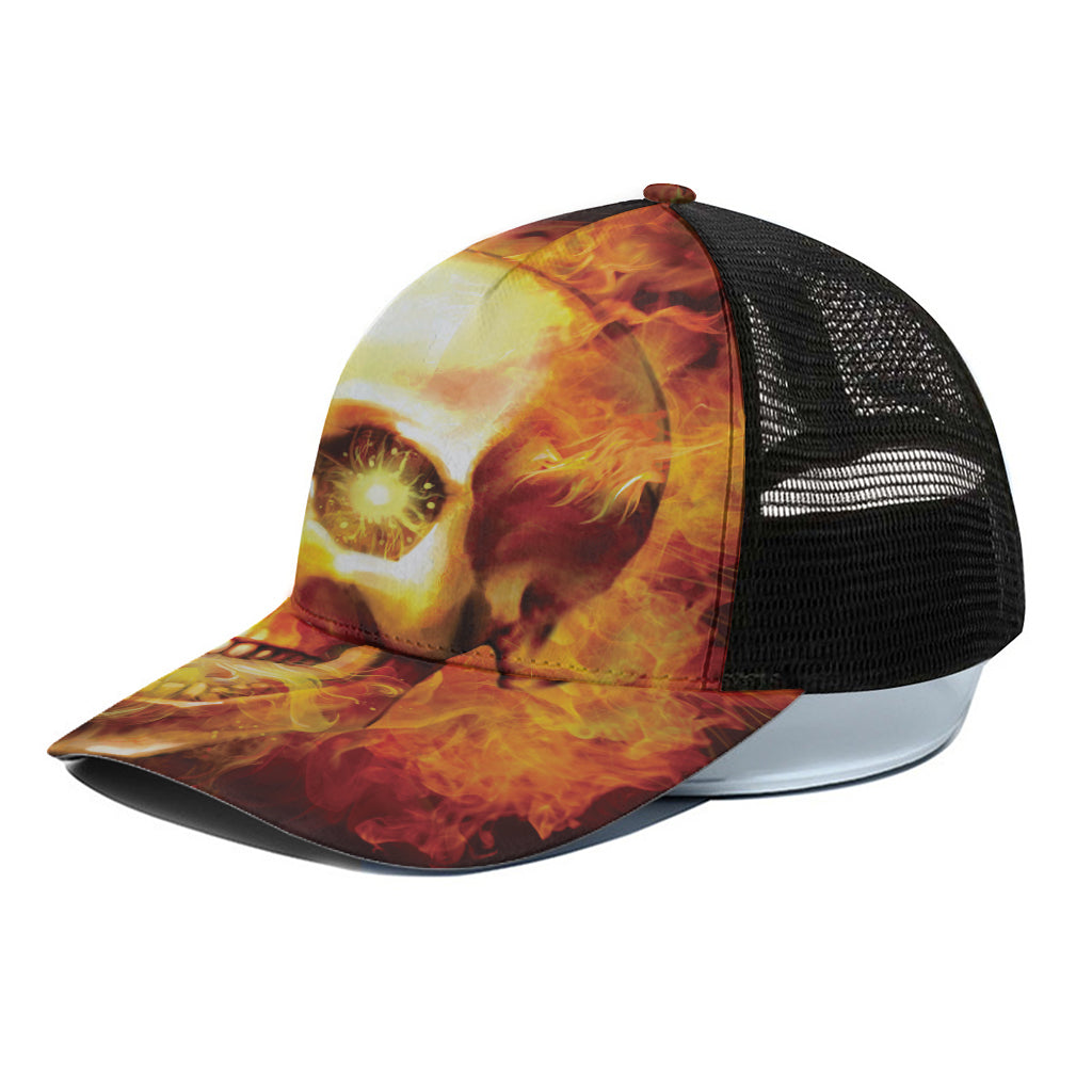 Burning Evil Skull Print Black Mesh Trucker Cap