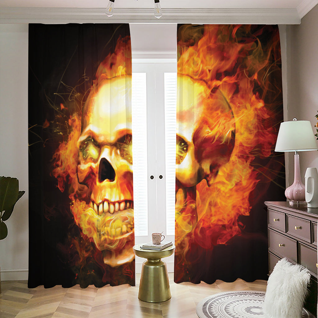 Burning Evil Skull Print Blackout Pencil Pleat Curtains