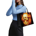 Burning Evil Skull Print Canvas Tote Bag