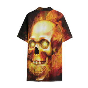 Burning Evil Skull Print Cotton Hawaiian Shirt