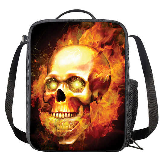 Burning Evil Skull Print Crossbody Lunch Bag