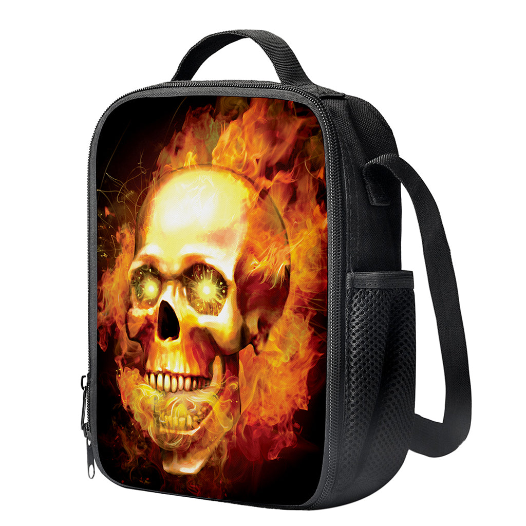 Burning Evil Skull Print Crossbody Lunch Bag