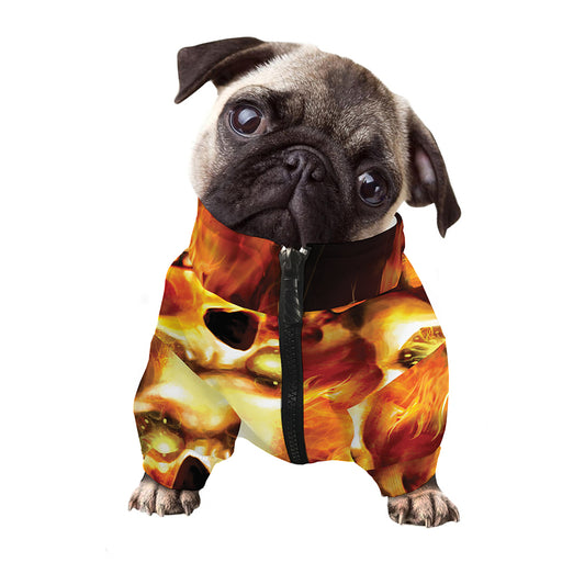 Burning Evil Skull Print Dog Zip Up Jacket