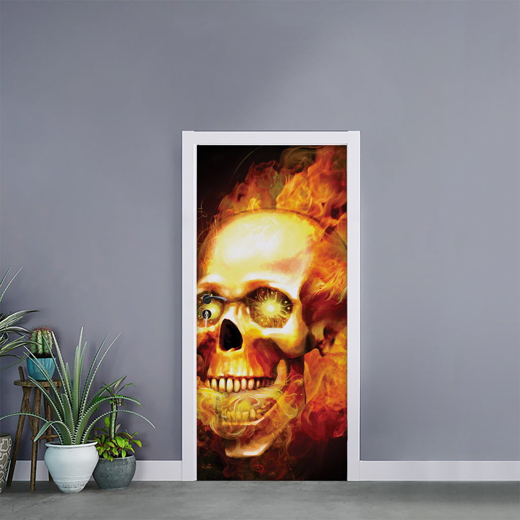 Burning Evil Skull Print Door Sticker