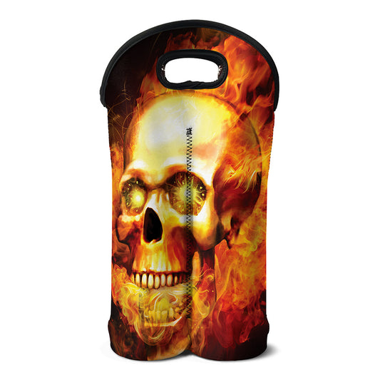 Burning Evil Skull Print Double Neoprene Wine Tote
