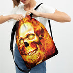 Burning Evil Skull Print Drawstring Backpack