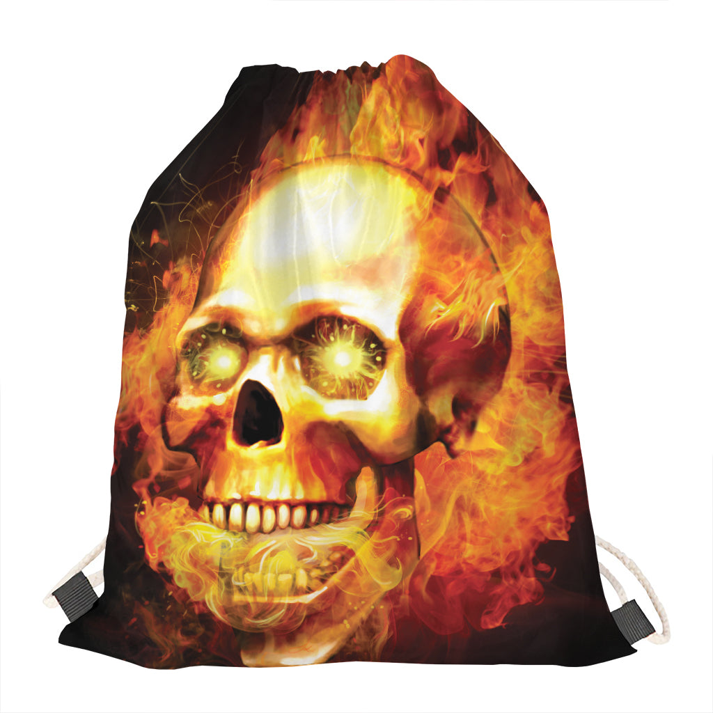 Burning Evil Skull Print Drawstring Bag