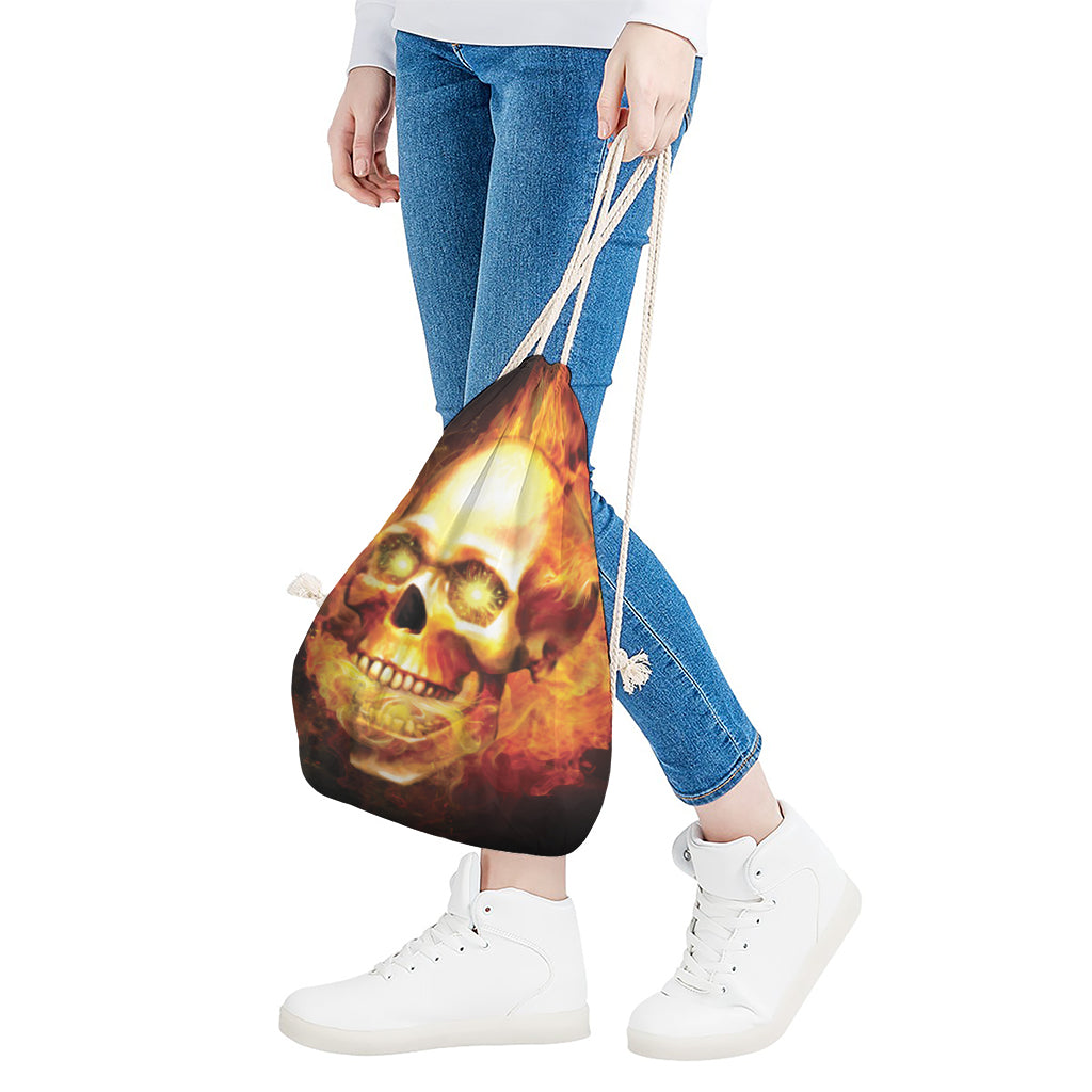 Burning Evil Skull Print Drawstring Bag