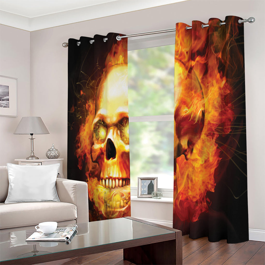 Burning Evil Skull Print Extra Wide Grommet Curtains