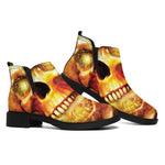 Burning Evil Skull Print Flat Ankle Boots