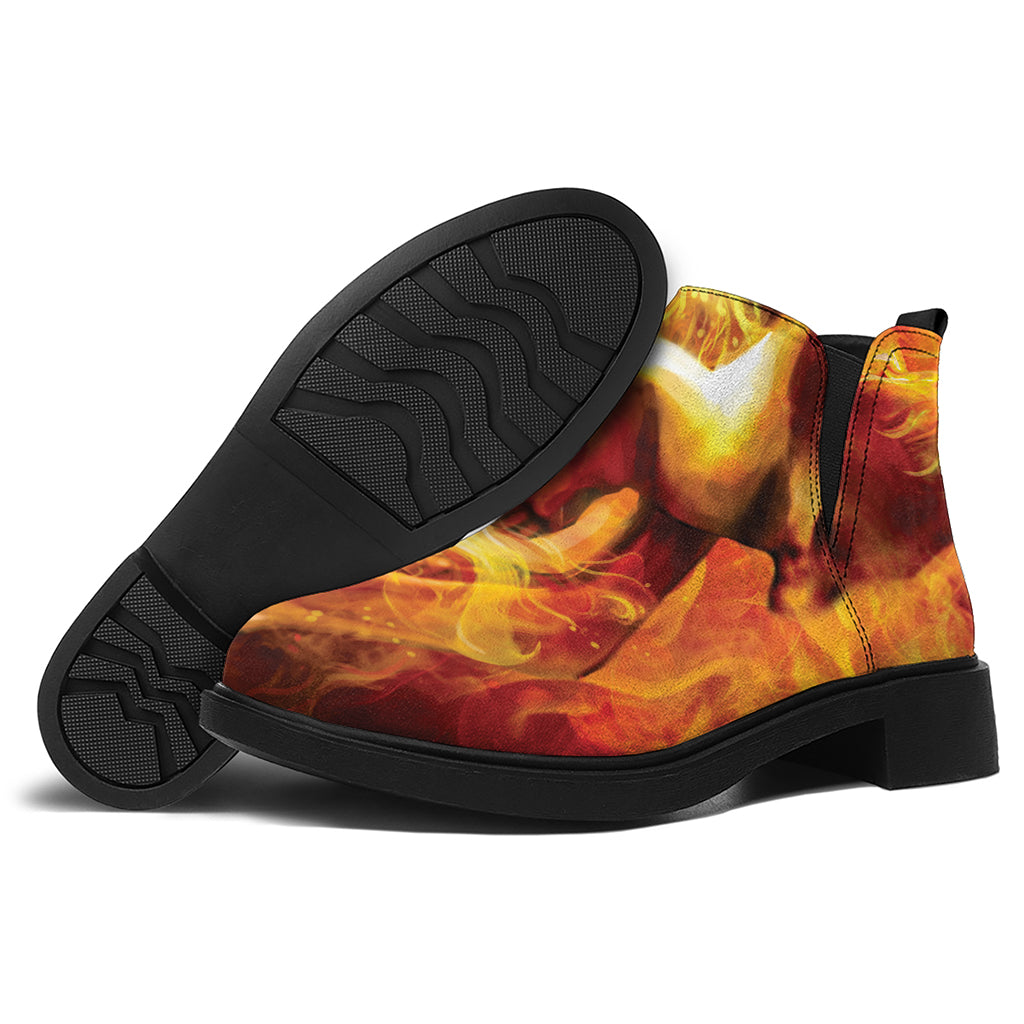 Burning Evil Skull Print Flat Ankle Boots