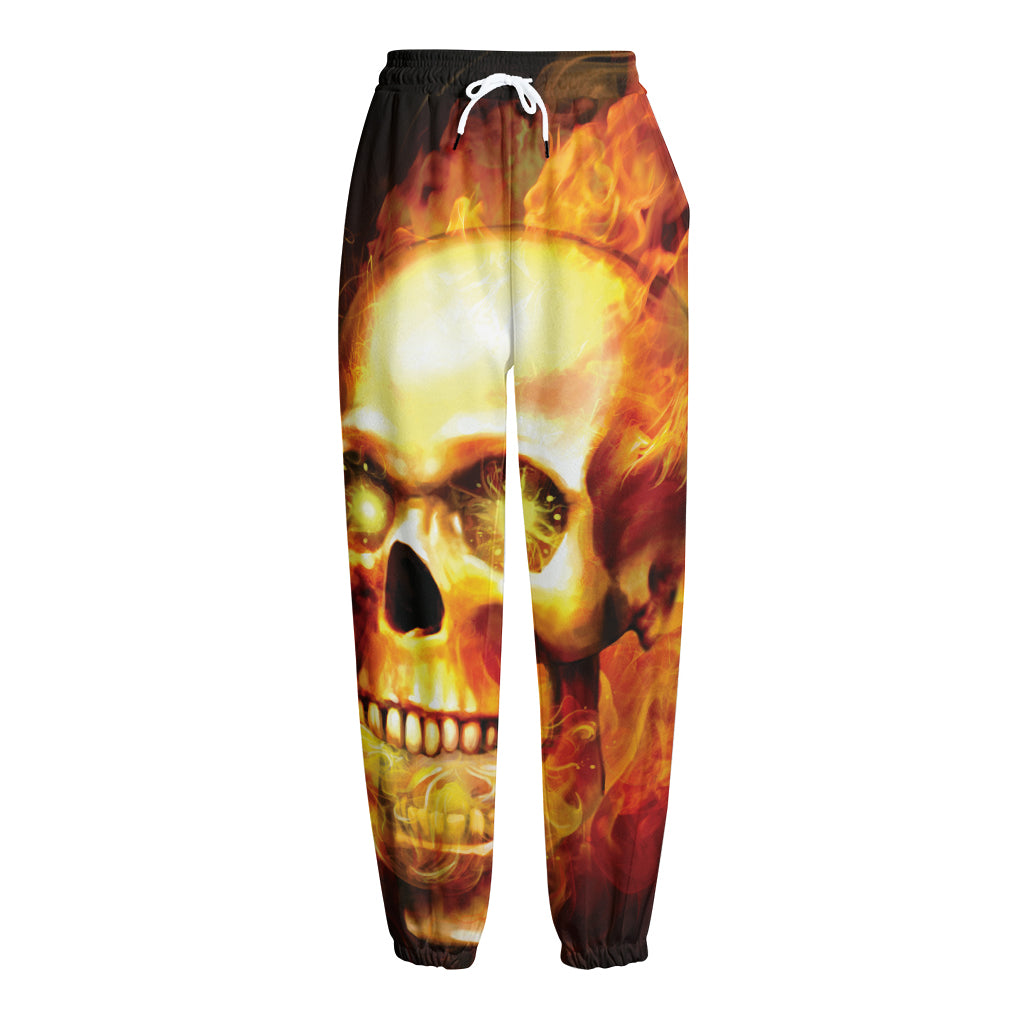 Burning Evil Skull Print Fleece Lined Knit Pants