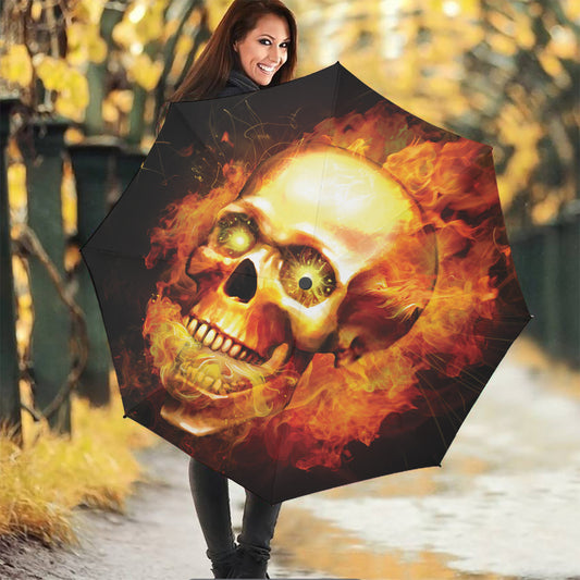 Burning Evil Skull Print Foldable Umbrella