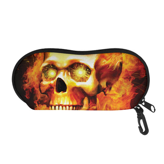 Burning Evil Skull Print Glasses Case