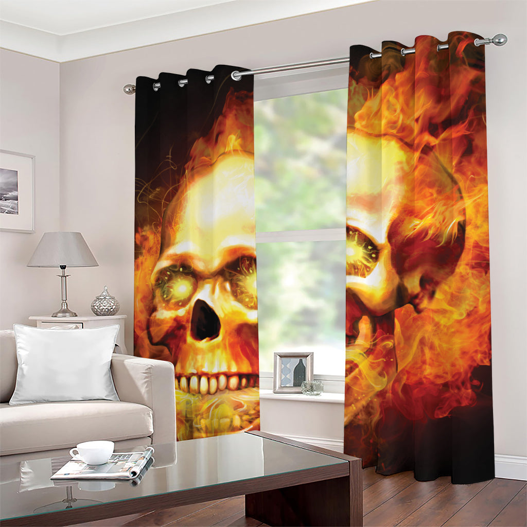 Burning Evil Skull Print Grommet Curtains