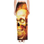 Burning Evil Skull Print High Slit Maxi Skirt