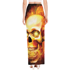 Burning Evil Skull Print High Slit Maxi Skirt